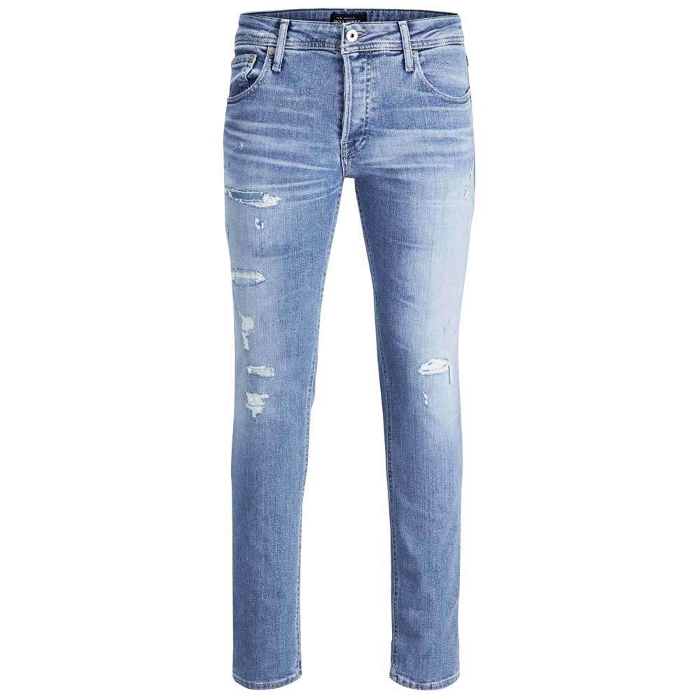 JACK JONES Herren jeans jjiTIM 177 in Blue Denim mit Destroyed