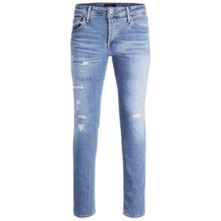 JACK & JONES Herren jeans jjiTIM 177 in Blue Denim mit Destroyed Waschung