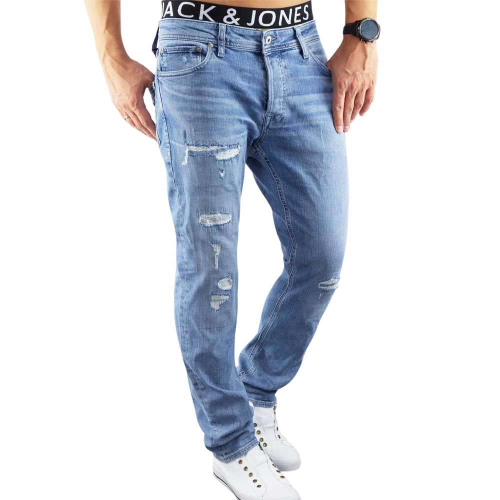 Smelte Finde sig i Moderat JACK & JONES Herren jeans jjiTIM 177 in Blue Denim mit Destroyed Waschung