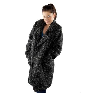Maison & Scotch Damen Wollmantel �bergangsmantel Winterjacke Fellkragen Schwarz-Wei�
