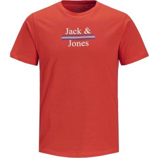 JACK & JONES Herren T-Shirt MIX Sommer Rundhals Kurzarm Print Slim Fit Jorart Marwa Rot