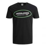 JACK & JONES Herren T-Shirt Jcovear Sommer Baumwolle Print Rundhals Slim Fit Schwarz