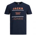 JACK & JONES Herren T-Shirt Jcovear Sommer Baumwolle Print Rundhals Slim Fit Dunkelblau