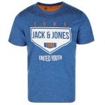 JACK & JONES Herren T-Shirt Jcotruth Sommer Baumwolle Print Rundhals Slim Fit Hellblau