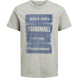 JACK & JONES Herren T-Shirt Jorrejistood Sommer Baumwolle Rundhals Slim Fit Hellgrau
