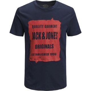 JACK & JONES Herren T-Shirt Jorrejistood Sommer Baumwolle Rundhals Slim Fit Dunkelblau