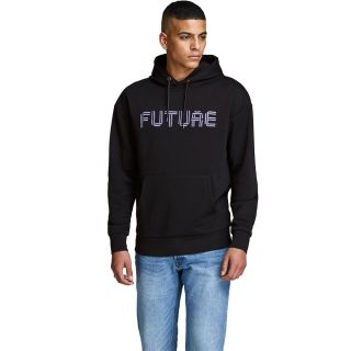 JACK & JONES Herren Kapuzenpullover Futurist Sweat Hoodie Schwarz Schwarz