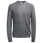 JACK & JONES Herren Strickpullover Winter Bim Knit Rundhals Strickmuster Casual Grau