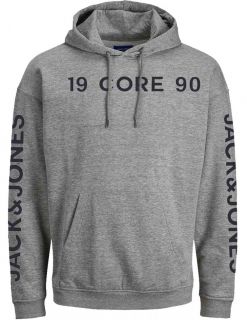 Jack & Jones Herren Kapuzenpullover Jcosevilla Sweat Print Casual Streetwear Grau