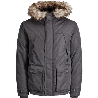 JACK & JONES Parka Jormountain Jacket Winterjacke Kapuze abnehmbares Kunstfell Grau