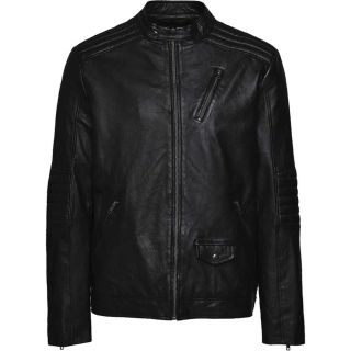JACK & JONES Lederjacke Joryork Echtleder Lammleder Herrenlederjacke Biker Look Black