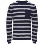 JACK & JONES Herren Strickpullover Jonas Knit D�nn Streifen Baumwolle Casual Blau