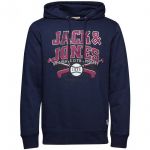 JACK & JONES Herren Kapuzenpullover Jorkevin Sweat Hoodie Print Aufdruck Kapuze Blau