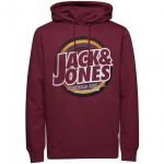 JACK & JONES Herren Kapuzenpullover Jorkevin Sweat Hoodie Print Aufdruck Kapuze Rot
