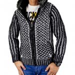 Blackrock Jeel Herren Strickpullover mit Kapuze in Schwarz-Wei� Schwarz
