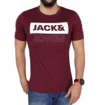 JACK & JONES Herren T-Shirt Jcocool Sommer Baumwolle Print Rundhals Slim Fit Rot