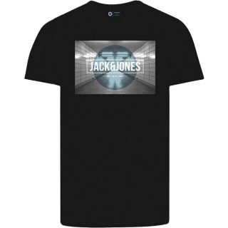JACK & JONES Herren T-Shirt Jcoray Sommer Baumwolle Print Rundhals Slim Fit Schwarz