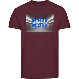 JACK & JONES Herren T-Shirt Jcoray Sommer Baumwolle Print Rundhals Slim Fit Weinrot