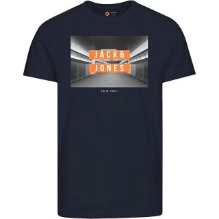 JACK & JONES Herren T-Shirt Jcoray Sommer Baumwolle Print Rundhals Slim Fit Dunkelblau