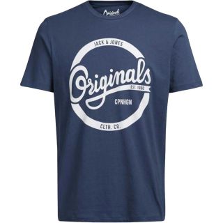 JACK & JONES Herren T-Shirt Jorswell Sommer Baumwolle Print Rundhals Slim Fit Blau