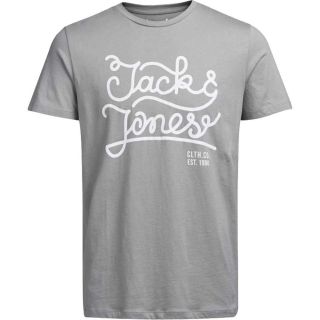 JACK & JONES Herren T-Shirt Jorswell Sommer Baumwolle Print Rundhals Slim Fit Grau