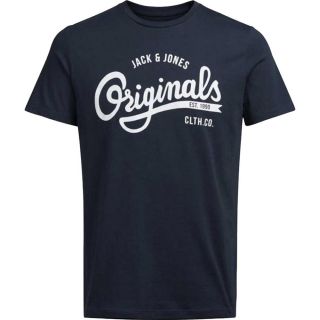 JACK & JONES Herren T-Shirt Jorswell Sommer Baumwolle Print Rundhals Slim Fit Dunkelblau