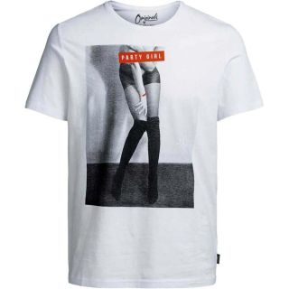 JACK & JONES Herren T-Shirt Jorplaygirl Sommer Baumwolle Print Rundhals Slim Fit Wei�