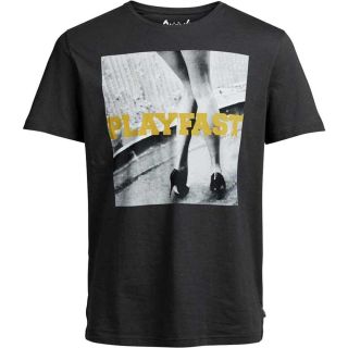 JACK & JONES Herren T-Shirt Jorplaygirl Sommer Baumwolle Print Rundhals Slim Fit Dunkelgrau