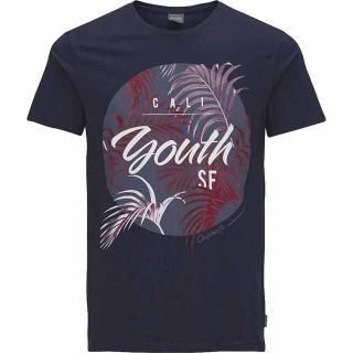 JACK & JONES Herren T-Shirt Jorspring 3 Sommer Baumwolle Print Rundhals Slim Fit Blau