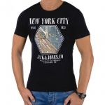 JACK & JONES Herren T-Shirt Jorspice Sommer Baumwolle Print Rundhals Slim Fit Schwarz