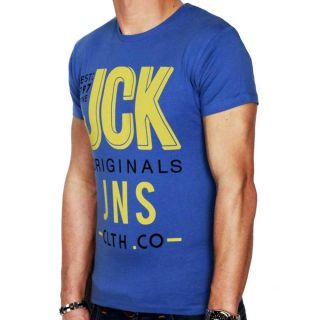 JACK & JONES Herren T-Shirt Jormock 2 Sommer Baumwolle Print Rundhals Slim Fit Blau