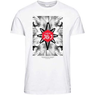 JACK & JONES Herren T-Shirt Jcobank Sommer Baumwolle Print Rundhals Slim Fit Wei�