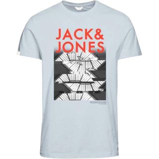 JACK & JONES Herren T-Shirt Jcobank Sommer Baumwolle Print Rundhals Slim Fit Hellgrau