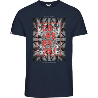 JACK & JONES Herren T-Shirt Jcobank Sommer Baumwolle Print Rundhals Slim Fit Dunkelblau