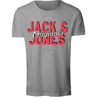 JACK & JONES Herren T-Shirt Jortrap Sommer Baumwolle Print Rundhals Slim Fit Hellgrau (Melange)