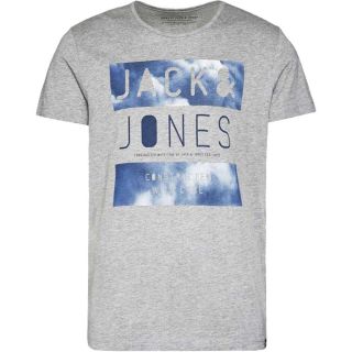 JACK & JONES Herren T-Shirt Jcoice Sommer Baumwolle Print Rundhals Slim Fit Hellgrau (Melange)