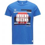 JACK & JONES Herren T-Shirt Jcotrain Sommer Baumwolle Print Rundhals Regular Fit Blau