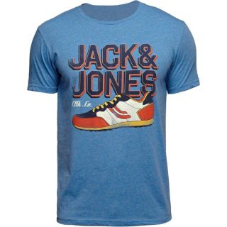 JACK & JONES Herren T-Shirt Jorknock Sommer Baumwolle Print Rundhals Slim Fit Blau