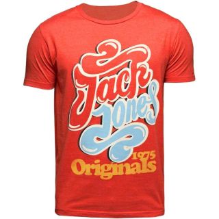 JACK & JONES Herren T-Shirt Jorknock Sommer Baumwolle Print Rundhals Slim Fit Orange
