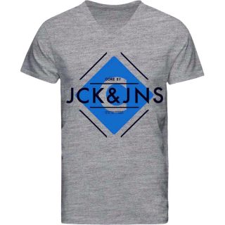 JACK & JONES Herren T-Shirt Jcomatt Sommer Baumwolle Print V-Ausschnitt Slim Fit Grau