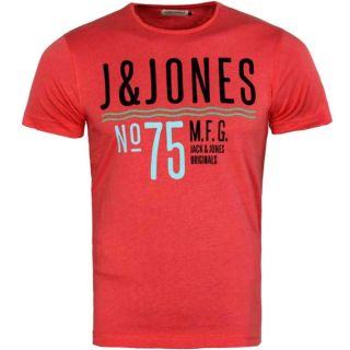 JACK & JONES Herren T-Shirt Jorsummer Sommer Baumwolle Print Rundhals Slim Fit Rot