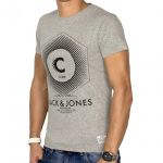 JACK & JONES Herren T-Shirt Jcoelijah Sommer Baumwolle Rundhals Regular Fit Grau