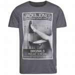 JACK & JONES Herren T-Shirt Jorbed Sommer Baumwolle Print Rundhals Slim Fit Grey Melange