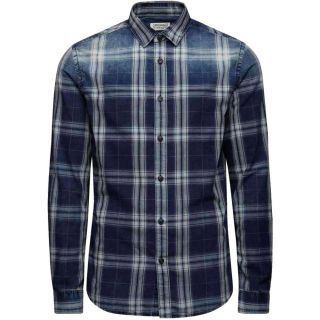 JACK & JONES Herren Hemd Carl Shirt Langarm kariert Kentkragen Baumwolle Slim Dress Blues
