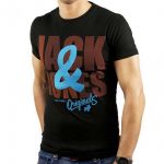JACK & JONES Herren T-Shirt Jorgerrad Rundhals Sommer Print Baumwolle Slim Fit Schwarz