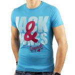 JACK & JONES Herren T-Shirt Jorgerrad Rundhals Sommer Print Baumwolle Slim Fit Blau