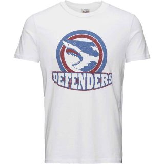 JACK & JONES Herren T-Shirt Jorhusky Sommer Print Rundhals Kurzarm Slim Fit Wei� Hai HUSKY