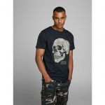 JACK & JONES Herren T-Shirt Jorembroideryskull Totenkopf-Print Sommer Slim Fit Schwarz