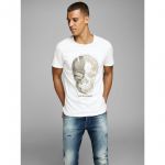JACK & JONES Herren T-Shirt Jorembroideryskull Totenkopf-Print Sommer Slim Fit Wei�