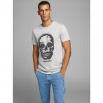 JACK & JONES Herren T-Shirt Jorembroideryskull Totenkopf-Print Sommer Slim Fit Hellgrau (Melange)